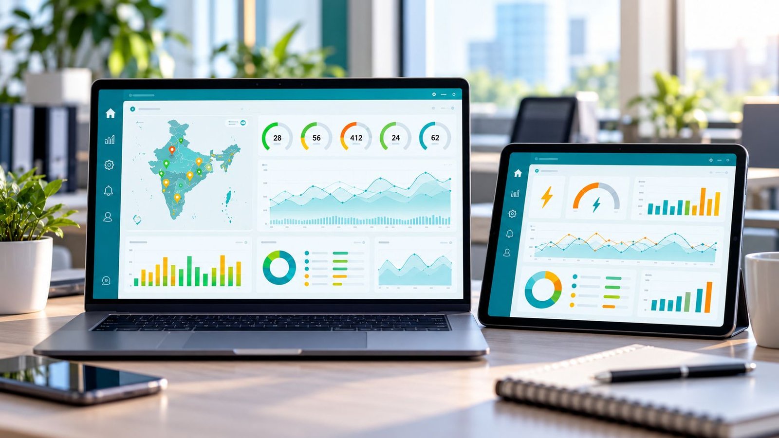 Oberleen data platform dashboard on a laptop and tablet